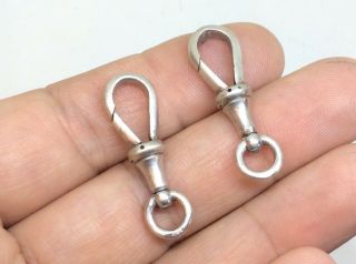Antique Sterling Silver Swivel Dog Clips Clasps For Albert Chain