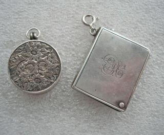 2 Pretty Antique Victorian Silver Pendants - Stamp Holder & Locket 1912 & 1889
