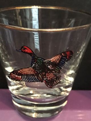 Flying Ducks Cocktail Rocks Glasses Gold Rim Vintage Set Of 4 Vguc