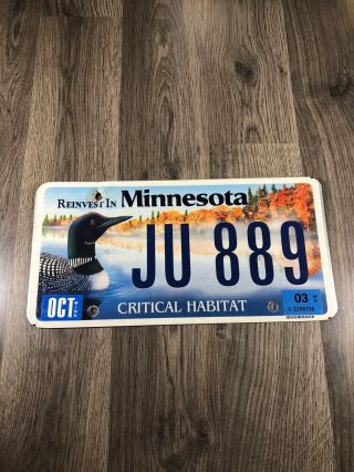 Single Reinvest In Minnesota License Plate - 2eg080 - Critical Habitat - Loon