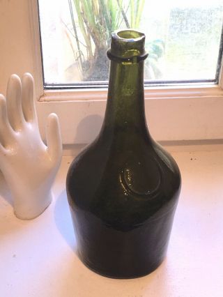Bouteille Très Ancienne Soufflée 18ème Antique Old Blown Dark Green Glass Bottle