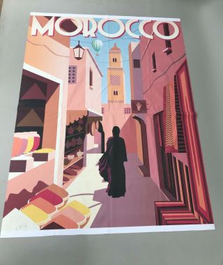 Travel Themed Banner Poster Vintage Style Bespoke Printed Fabric Morocco