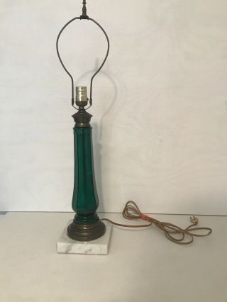 Vintage Emerald Green Glass Lamp Marble Base Antique