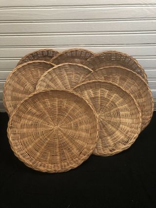 8 Vintage Wicker Rattan Picnic Paper Plate Holders Natural Color Wall Art Boho