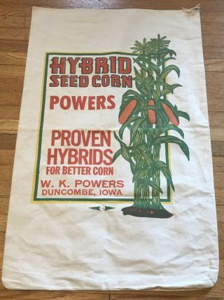 Vintage Seed Corn Sack W.  K.  Powers Proven Hybrid Duncombe Iowa - Pristine