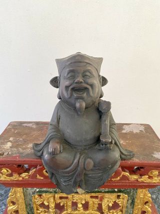 Chinese Bronze Figure Bearded Laughing Sage With Ruyi Buddha Figure Statue