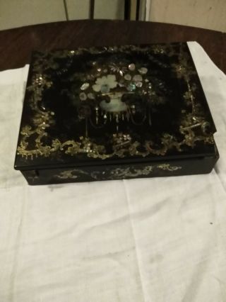 Chinese Vintage Lacquer And Mother Of Pearl Writting Box Some Restoring