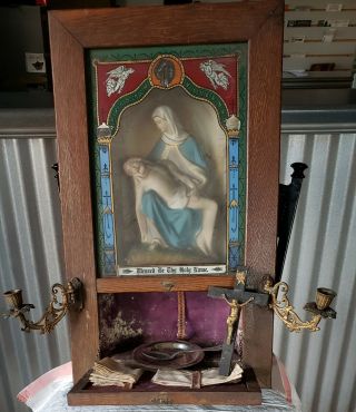 Vintage Antique Catholic Religious Prayer Box Last Rites Communion Mother Mary