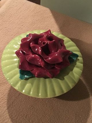 Vintage Homer Laughlin Rhythm Rose Flower Lidded Bowl - Trinket Box - Ideal