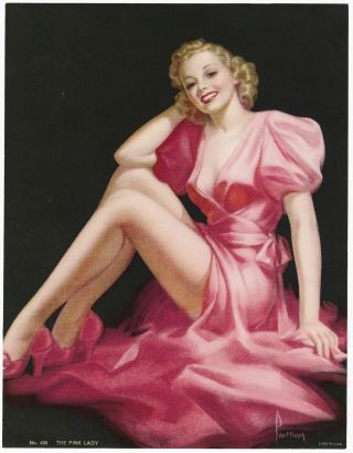 Vintage C.  1930s Art Deco Pin - Up Glamour Girl The Pink Lady Pearl Frush Print