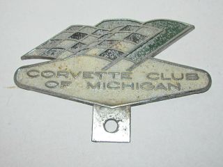 Vintage Corvette Club Of Michigan License Plate Topper Trunk Bumper Badge Emblem