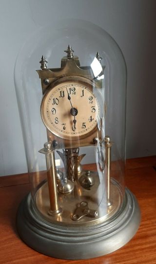 Antique Huber Uhren Anniversary Clock With Glass Dome And Key Spares
