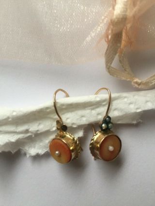 Antique 14ct hallmark earrings with pearls and semi precious stone very pretty 2