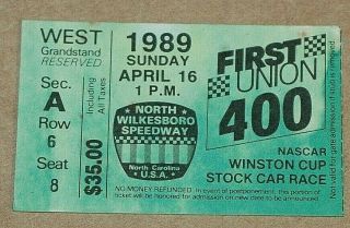 Nascar 1989 First Union 400 Ticket Stub Dale Earnhardt 35th Win