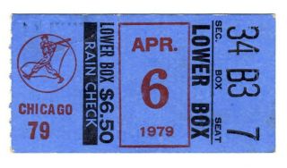 Baltimore Orioles Vs White Sox Opening Day Ticket Stub April 6,  1979 Jim Palmer