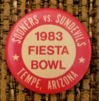 Vintage 1983 Fiesta Bowl Button Oklahoma Sooners Vs Arizona State Sun Devils
