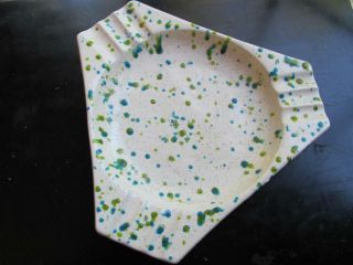 Vtg Mid Century Modern Blue/green Speckle Pottery Ashtray/repurpose Serving Dish