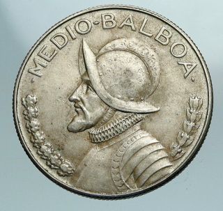 1968 Panama Large Spanish Conquistador Antique Silver Half Balboa Coin I84173