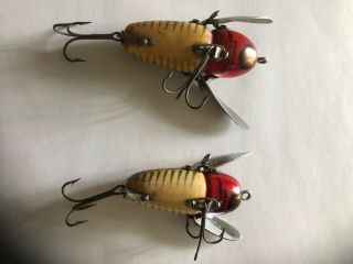 2,  Heddon Crazy Crawler Vintage Fishing Lures Red/wht.  Silver Shore,  Flap Rigs