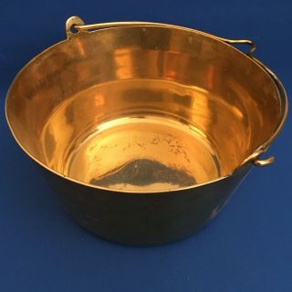 Large Heavy Solid Brass Jam Pan Cauldron Planter 27cm Diameter Brass Handle