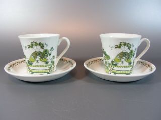 Vintage Figgjo Flint Turi Designs Market Mid Century Modern 2 Tea Cups 2 Saucers