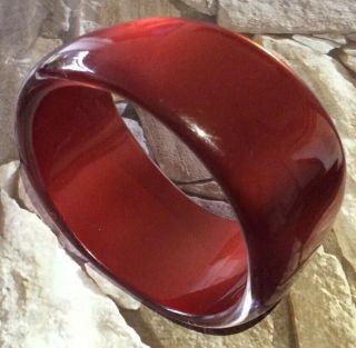 Vintage Jewellery Big Chunky Cherry Red Moon Glow Lucite Bangle Rockabilly