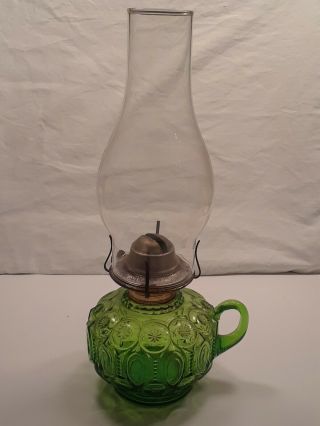 Vintage Le Smith Moon And Star Green Glass Finger Hole Loop Oil Kerosene Lamp