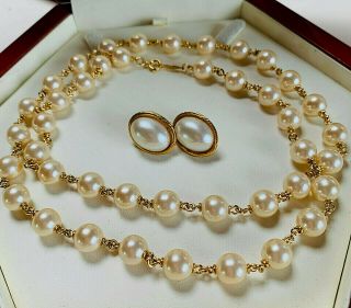 Vintage Jewellery Signed Napier Gold Plated Pearl Necklace/earrings