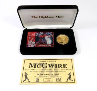 Highland Mark Mcgwire 70th Hr 24 Kt.  Gold Coin And Motion Card Set /500