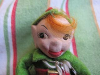 Vintage Xmas Green Red Elf Pixie Ceramic Figure Figurine Wire Felt Christmas