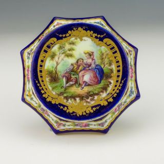 Antique Sevres French Porcelain - Courting Couple Cobalt Blue & Gilt Vase Stand