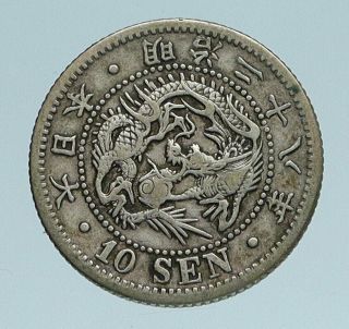 1895 Japan Emperor Meiji Silver 10 Sen Antique Silver Old Japanese Coin I83338