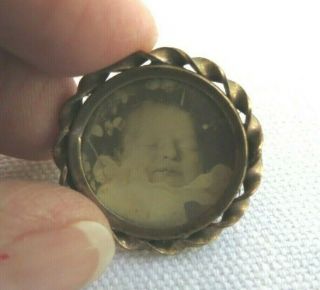 Antique Vtg Post Mortem Baby Picture Mourning Pin C Clasp 10 K Gold Unsigned