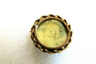 Antique Vtg Post Mortem Baby Picture Mourning Pin C Clasp 10 K Gold Unsigned 2