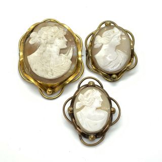 Antique Victorian Gilt Metal Natural Carved Cameo Brooches 87