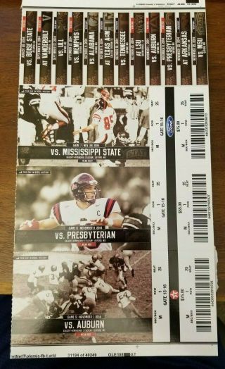 2014 Ole Miss Rebels Football Season Ticket Stubs - Buy Any Game Or Quanitty