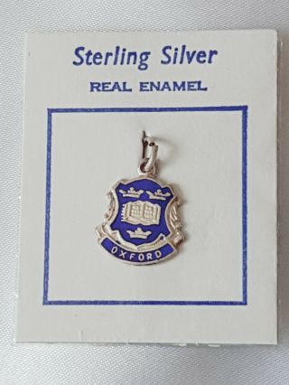 Vintage Sterling Silver & Enamel Oxford Travel Charm On Card
