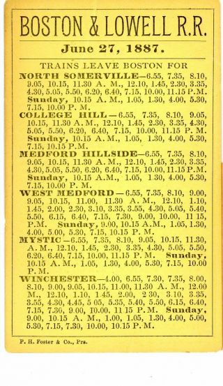 Boston & Lowell Railroad (small Card) Passenger Time Table June 27,  1887