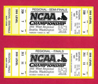 1991 Ncaa Basketball West Regional Full Ticket Stub 2 - Seattle Kingdome - Both