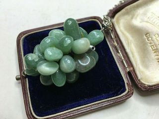Vintage 1970 ' s Green Nephrite Stone & Wire Bunch of Grapes Pendant Handmade 23 