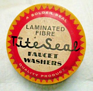 Vintage Tin Titeseal Tite Seal Container Faucet Washers Full Plumbing Storage