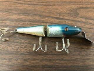 Vintage Creek Chub Jointed Pikie Deep Diver,  Blue Flash,  Wood With Glass Eyes