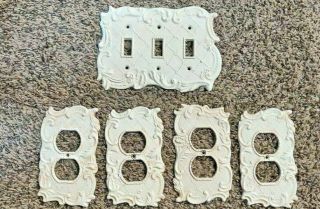Vintage Look Anthropology Cast Iron ? Outlet Covers Switch - Plates Set Of 5