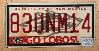 University Of Mexico Lobo Lobos College License Plate " 83 Unm 14 " Nm