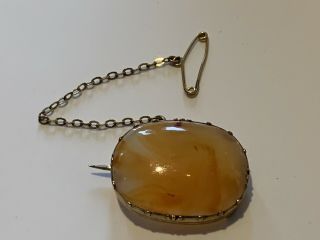 Antique Georgian Amber Agate Gold Mount 15ct Jewellery Brooch Pin C1810 Pretty