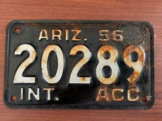 1955 Arizona “ Int - Acc “ License Plate Tag Small Moto Style Plate