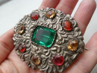 Antique Silver Anglo Indian ? Large Impressive Paste ? Brooch Victorian Jewelery