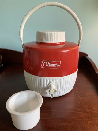 Vintage Red Coleman 1 Gallon Water Cooler Jug & Cup 6258c