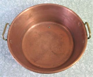Antique French Heavy Quality Copper Jam Pan Cook Pot Planter Brass Handles