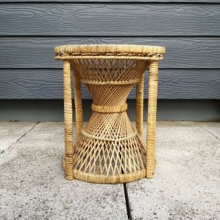 Vintage Round Wicker Conservatory Small Side Table Plant Stand Farmhouse Decor